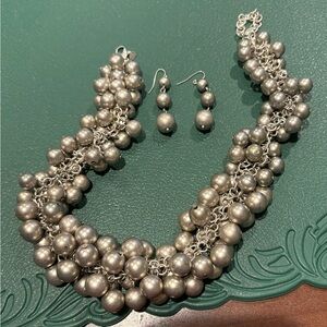 Premier Elegant Silver Beas Necklace and Earring Set